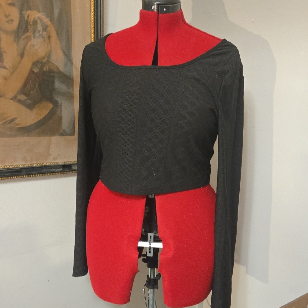 Shein 1XL lack knit crop top long sleeve bell sleeve